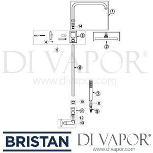 Bristan Qube Square Pole with Fixed Head & Diverter to Shower Handset Spare Parts - BR DV 263
